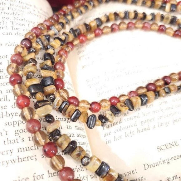 90s Natural Stone & Large Pendant Necklace Chakra Healing Donut Bead Layered - Picture 4 of 6